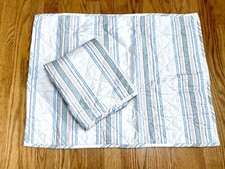 PAIR RALPH LAUREN DIAMOND QUILTED STRIPES/LEAVES STANDARD PILLOW SHAMS IVORY NEW