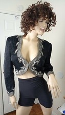 VINTAGE NEW TRENDS WOMEN'S 100 SILK FULLY SEQUINED BLACK CROPPED BLAZER SMALL
