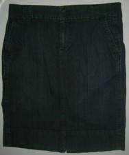 Gap Womens Knee Length Skirt Jeans Dark Denim Multi Pockets Slit Sz 8 Belt Loops