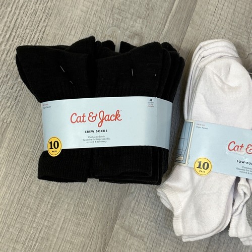 Cat & Jack Unisex Kids Socks 25 Pairs Low Cut + Crew Mix Size M & L NEW - Picture 2 of 20