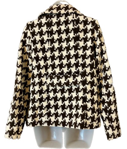 Tulle Anthropologie Womens Size S Houndstooth Blazer Jacket Brown Cream Preppy - Picture 3 of 12