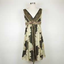ADRIANNA PAPELL Women's 6 - Brown & beige floral beaded silk sleeveless dress