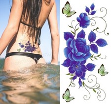 Temporary Tattoo Blue Rose Flower Fake Body Art Sticker Waterproof Ladies