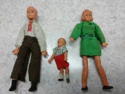 Caco Bendable Family Vintage Dollhouse Dolls figures Father mother Son lot of 3