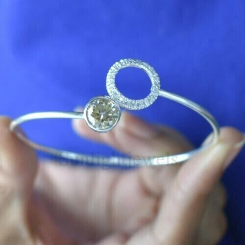 Brazalete de diamantes de corte redondo champán de 3,20 quilates de plata 925 certificado-tratado Foto 2 de 4