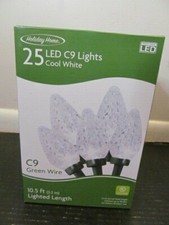 Holiday Home 25 LED C9 Lights Cool White with Green Wire