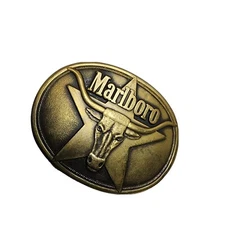 Vintage MARLBORO Cigarettes BELT BUCKLE Brass 1987 Longhorn Cow