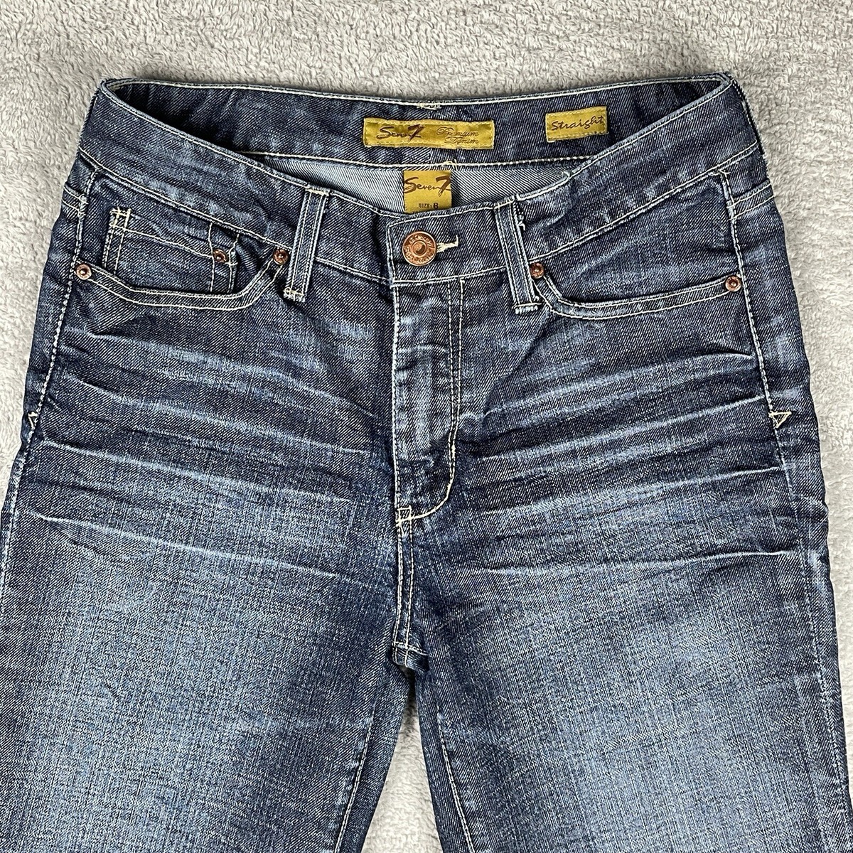 Seven7 Jeans Women 8 Blue Premium Straight Leg Whiskered