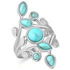 Boho 925 Sterling Silver Elegant Charms Vintage Turquoise Charms Ring Size 6.5