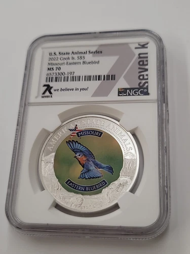 2022 Cook Islands Missouri-Eastern Bluebird NGC MS70 State Animals 1 oz Silver