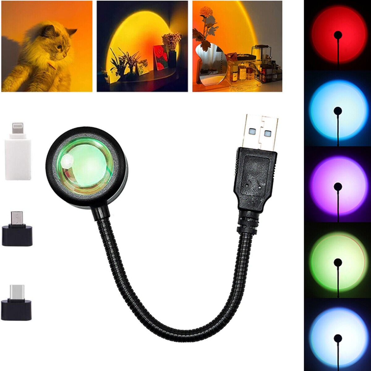 7 Colors Sunset Lamp UBS LED Projector Night Light Decor lamp for ...