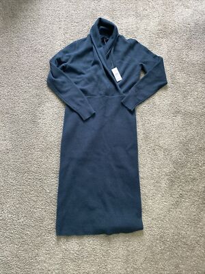 NWT Ann Taylor Shawl Collar Wrap Sweater Dress Midnight Spruce Navy Blue  Small