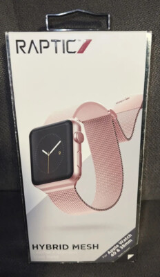 Raptic Hybrid Mesh Band For 40 & 38mm Apple Watch Rose Pink Stainless/Leather 