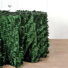 GREEN 120" Taffeta ROUND TABLECLOTH Leaf Petals Design Wedding Party Decorations