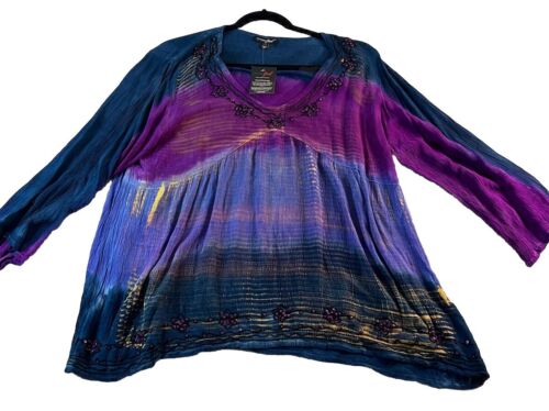 Greater Good Shirt Top Womens Large/XL Blue Purple Tie Dye Beach Boho NWT