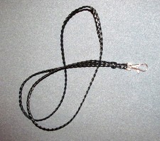 Handmade Black Braided Faux Leather Lanyard ID Badge Holder, 30"