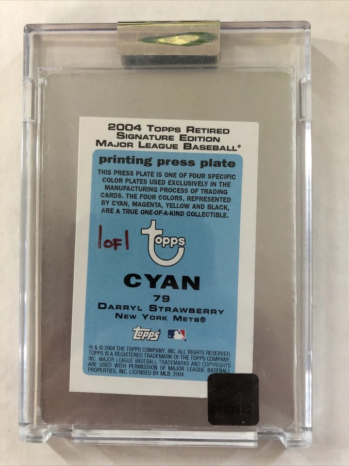 2004 Topps Retired Darryl Strawberry Autograph Printing Press Plate Cyan 1/1 - Image 2 of 2