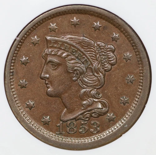 1853 N-23 R-4 NGC MS 61 BN Braided Hair Large Cent Coin 1c Ex; Reiver