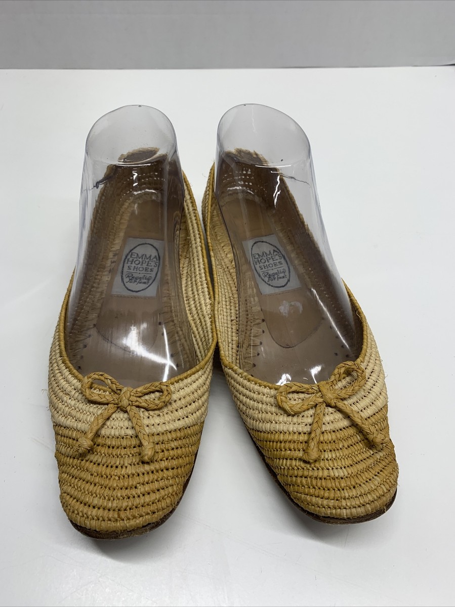 Emma Hope Ballet Flat Shoes Basket Weave Regalia Raffia Bow Slip