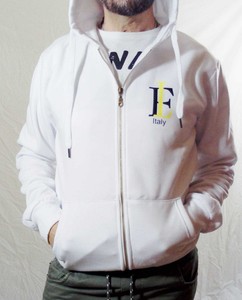 felpa bianca con zip e cappuccio