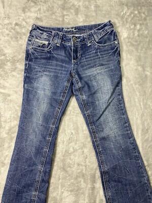 Amethyst Jeans Alena Embellished Studded Thick Stitch Size5 Blue Distressed