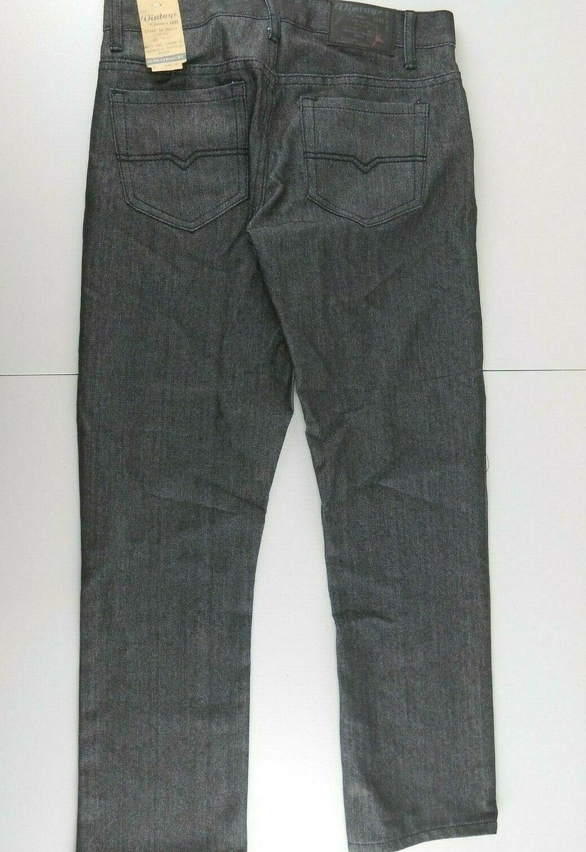 g..... VINTAGE GENES 1891-Mens Casual Slim Straight Jeans Gray Size W28