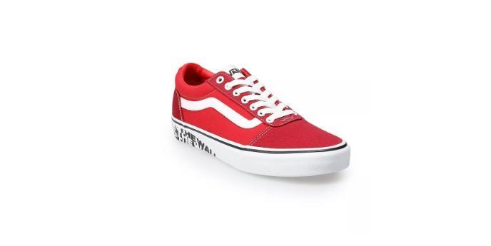 NUEVOS ZAPATOS DEPORTIVOS DE SKATE VANS WARD PARA HOMBRE ROJOS TALLA 12 LETRAS EN LA PARED