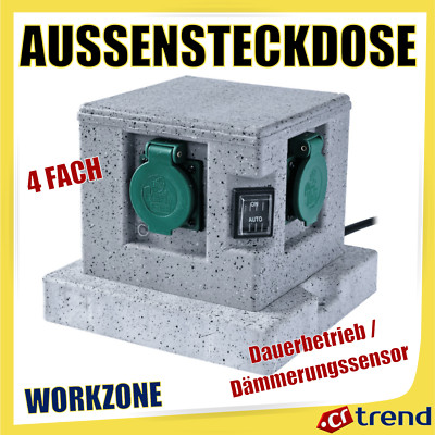 WORKZONE 4-fach Garten Außensteckdose in Steinoptik Outdoor 3 m Kabel
