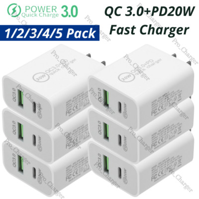 QC PD 20W Fast Charger USB C Power Adapter Cube For Android iPhone 15 14 13 12 X