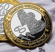 60th Diamond Wedding Anniversary Dual Metal Commemorative Coin. Gift/Present. 60