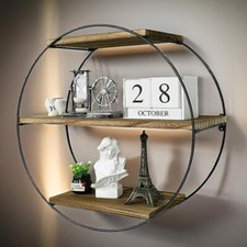 Wisfor Industrial Round Wall Shelf Floating Shelves Hanging Rack Living Room Dec
