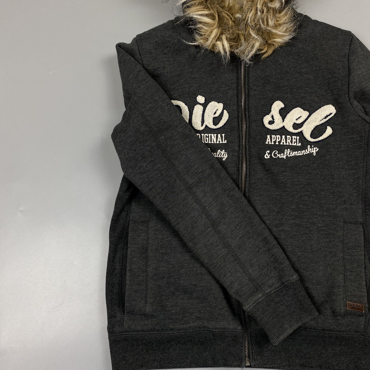 Diesel Vintage Fur Hood Y2K Zip Hoodie Small | eBay