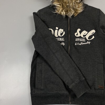 Diesel Vintage Fur Hood Y2K Zip Hoodie Small | eBay