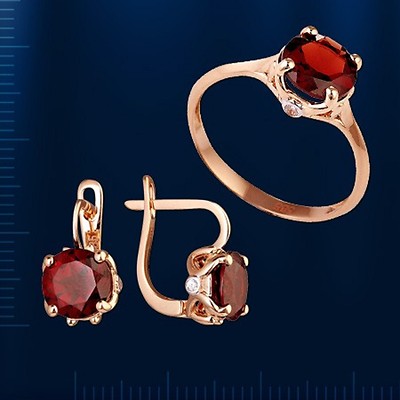 Russische Rose Rotgold 585  Goldset mit Granat. Neu  Glänzend.