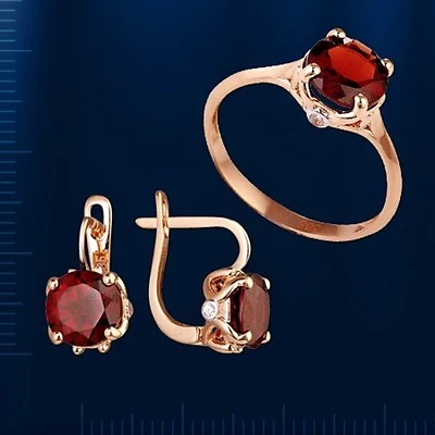 Russische Rose Rotgold 585  Goldset mit Granat. Neu  Glänzend. - Bild 1 von 3