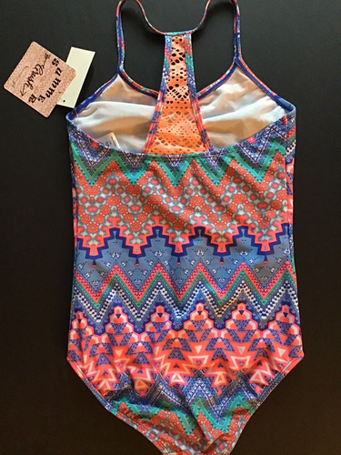 Girls Summer Crush Size 14 Swimsuit One Piece Colorful New With Tags Blue Orange - Picture 10 of 12