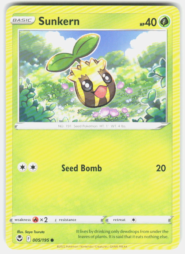 SUNKERN 005/195 COMMON SILVER TEMPEST POKEMON NM/M