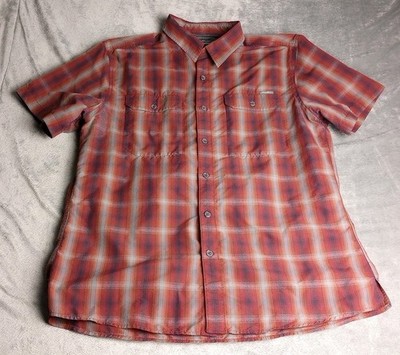 Eddie Bauer Red Blue  Checkered Short Sleeve Button Down Shirt,Men's Large