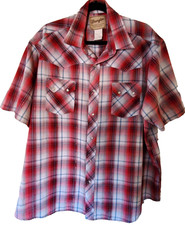 Vtg Men's Wrangler Western Pearl Snap Shirt Short Sleeve Pockets Red Plaid XL