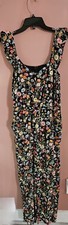 LOFT Black Floral Tie Front Pant Suit Zippered Back Ruffle Sleeves Women's 8