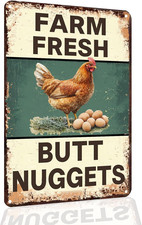 Funny Chicken Coop Sign Farm Fresh Butt Nuggets Tin Sign Vintage Metal Sign for