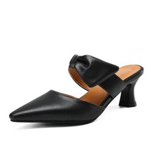 Chic Womens Pointed Toe Slippers Faux Leather Slip On Mules Bowknot Casual Shoes
