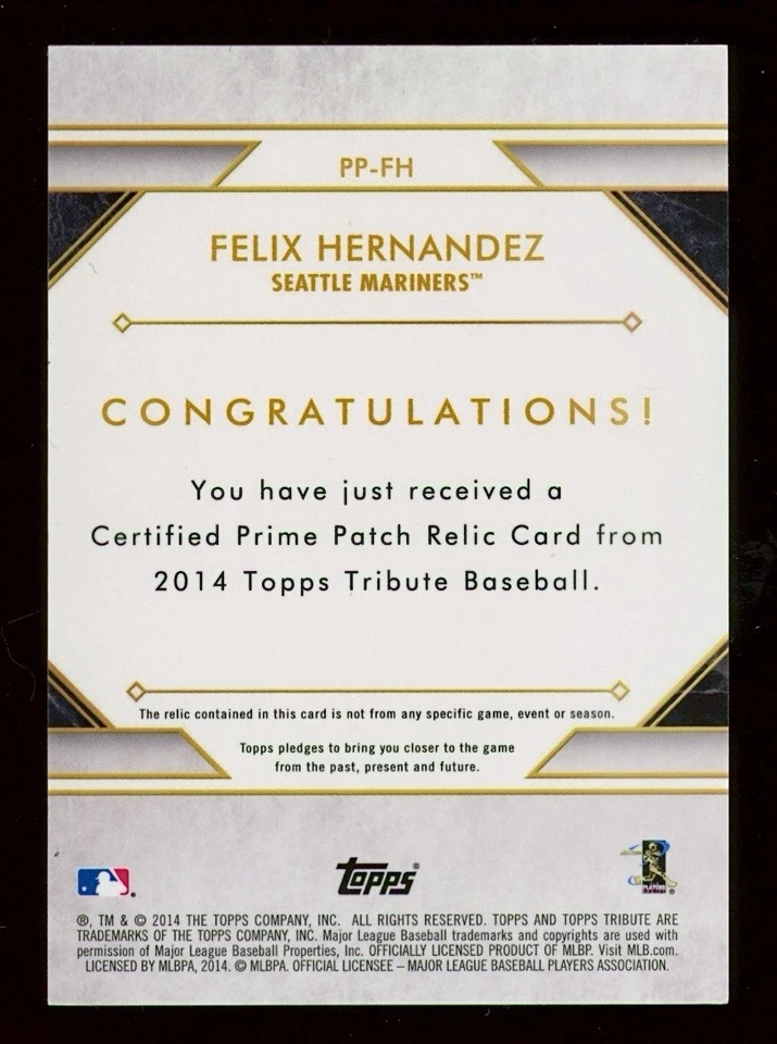 2014 Topps Tribute Prime Patches Felix Hernandez Mariners #/24 3 Color Patch - Image 2 of 2