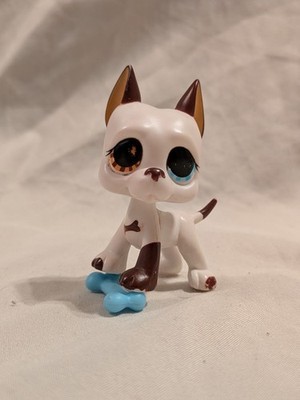 LPS White Great Dane Dog Figure with Blue Bone Accessory Hasbro