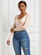 Half Zip Scoop Neck Long Sleeve Bodysuit
