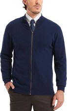 Men's Pure Cotton Cardigan Sweater Full Zip Stand Collar Lightweight Knit Casual