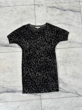 LOFT Sweater Dress Wool Knit Black Gray Animal Print Womens M Office Career