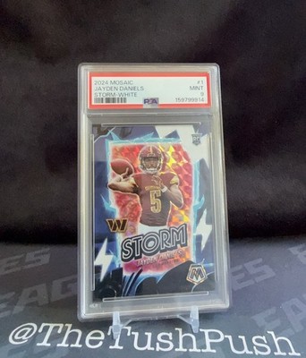 2024 Panini Mosaic Jayden Daniels Storm Rookie White Prizm 5/25 PSA MINT 9