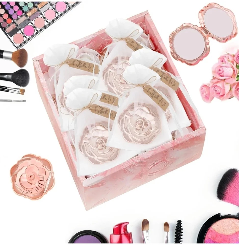 Juego de 50 espejos compactos rosa a granel boda fiesta favores para invitados rosa forma viaje Foto 4 de 4