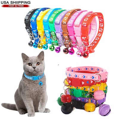#ad Adjustable Nylon Cat Collar with Bell for Cat Kitten Small Dog Paw Cute Safety $3.25